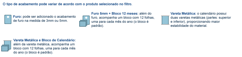 Tamanho para Calendário de Parede com Vareta Metálica e Bloco de Calendário