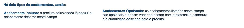 Acabamentos inclusos ou opcionais