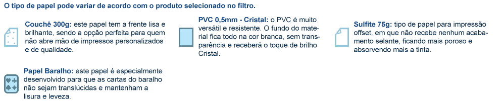 Materiais para Baralho Cartas de Papel Simples