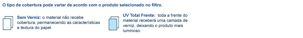 Solapa para Embalagens com cobertura de verniz total ou sem cobertura.